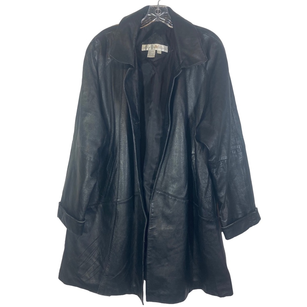 Vintage Preswick & Moore Black Leather Trench Coat. Size Large